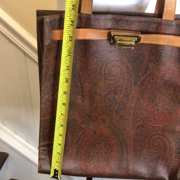 W ETRO Red Paisley Coated Canvas Vachetta Leather Laptop Briefcase Shoulder Bag - Picture 11 of 15